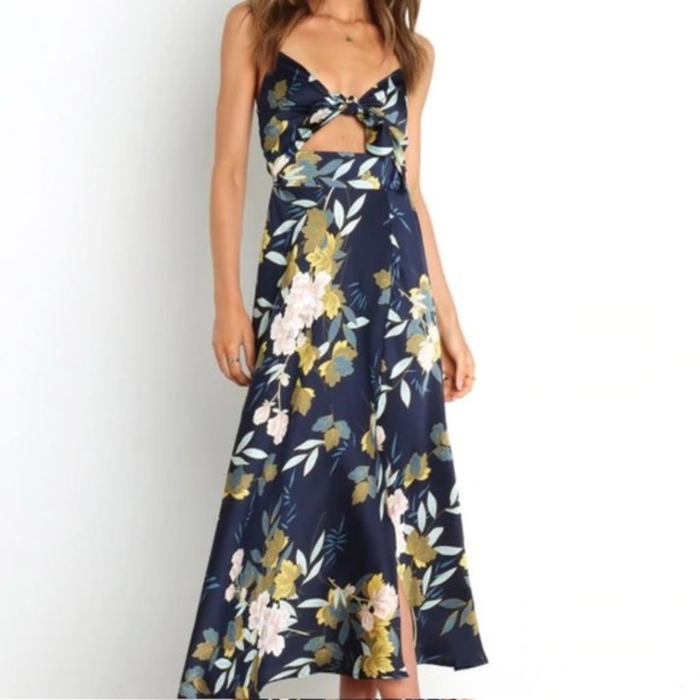 Petal & Pup Navy Floral Midi Dress with Cutout